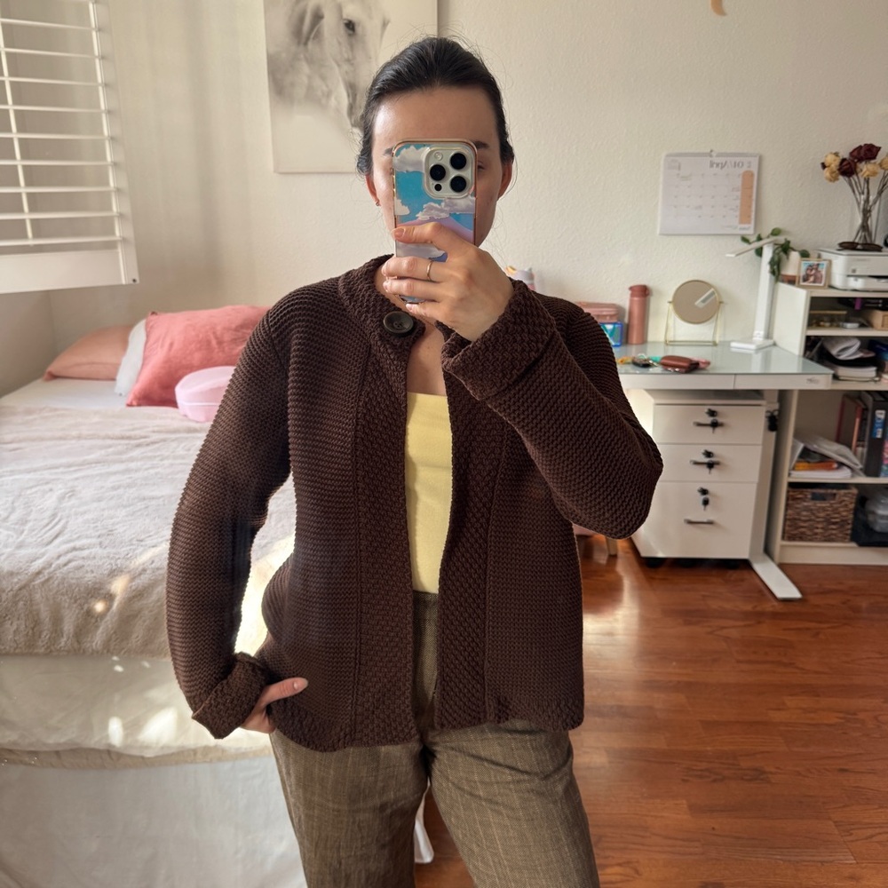 Chunky Brown Knit Button Cardigan